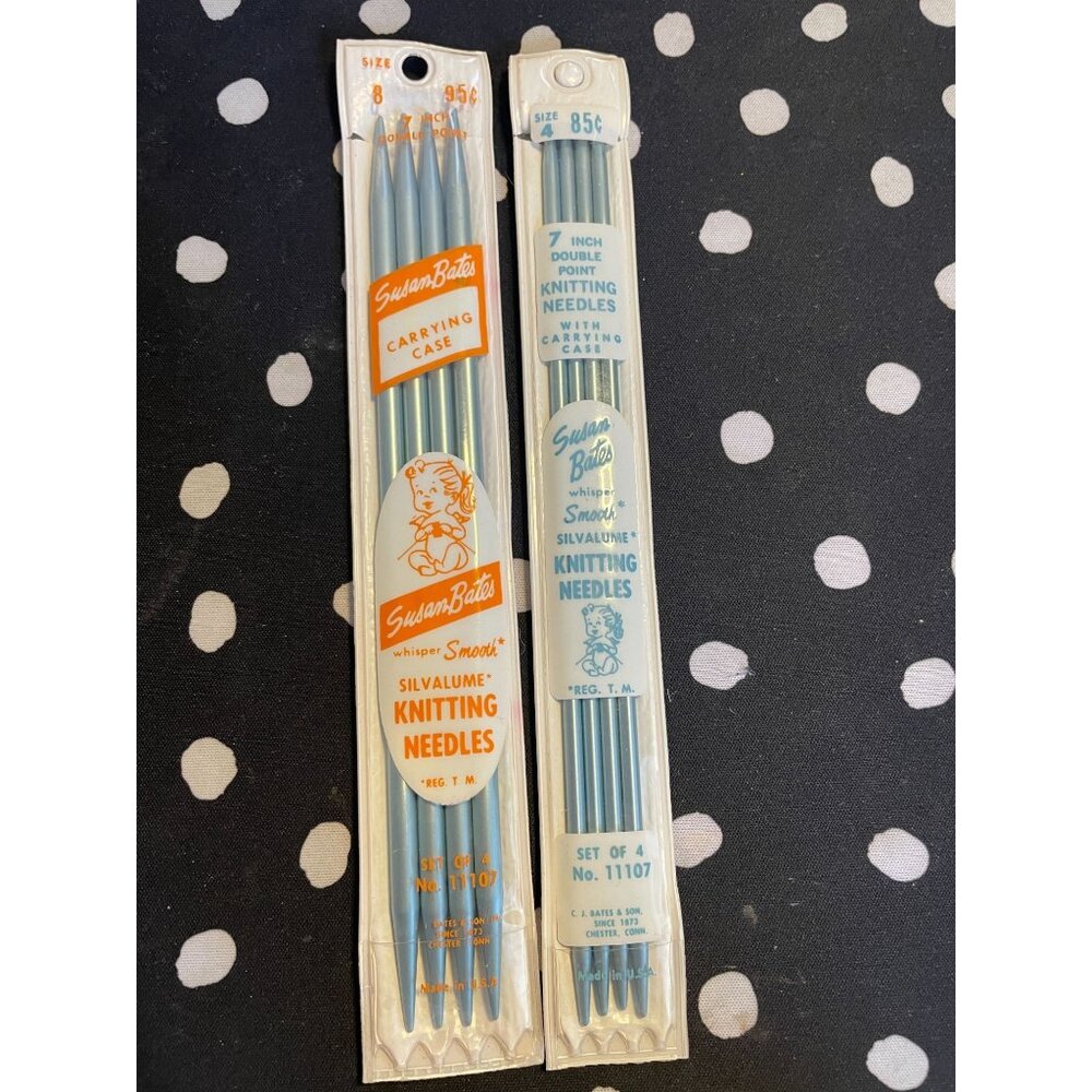Vintage Susan Bates Silvalume Knitting Needle Lot Size 4 & 8 - USA Made w/ Case
